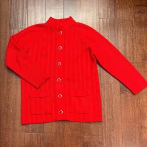 Vintage Retro Button-Up Cardigan Sweater, 1960s Orange-Red Color, Size Medium